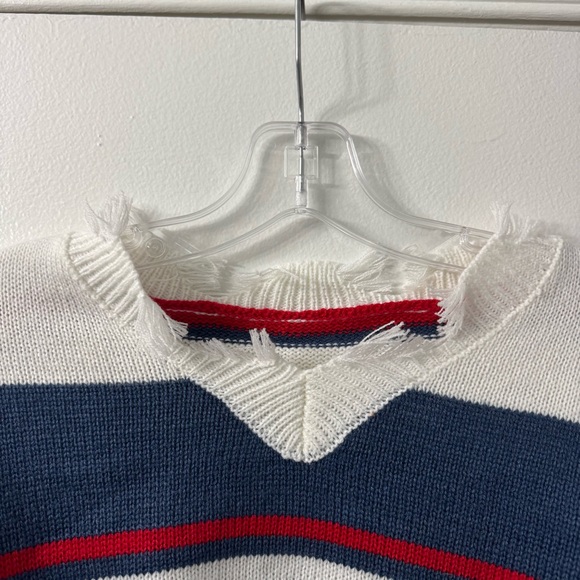 Striped Distressed Cropped Sweater | Size L - Picture 4 of 5